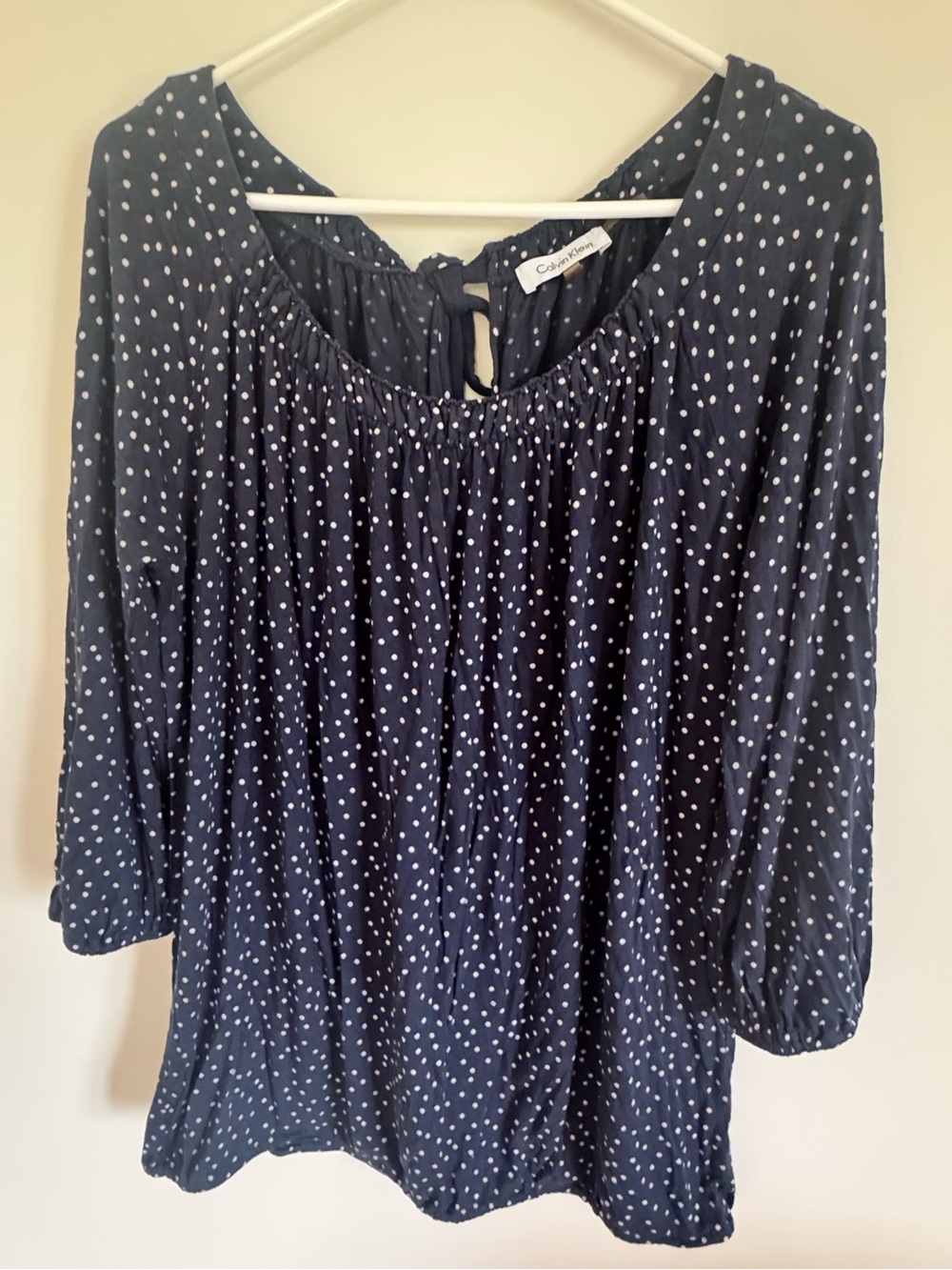 Calvin Klein Navy Polka Dot Peasant Tunic
